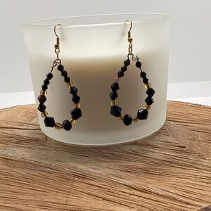 Elegant Black Swarovski Crystals and Gold Beaded Earrings